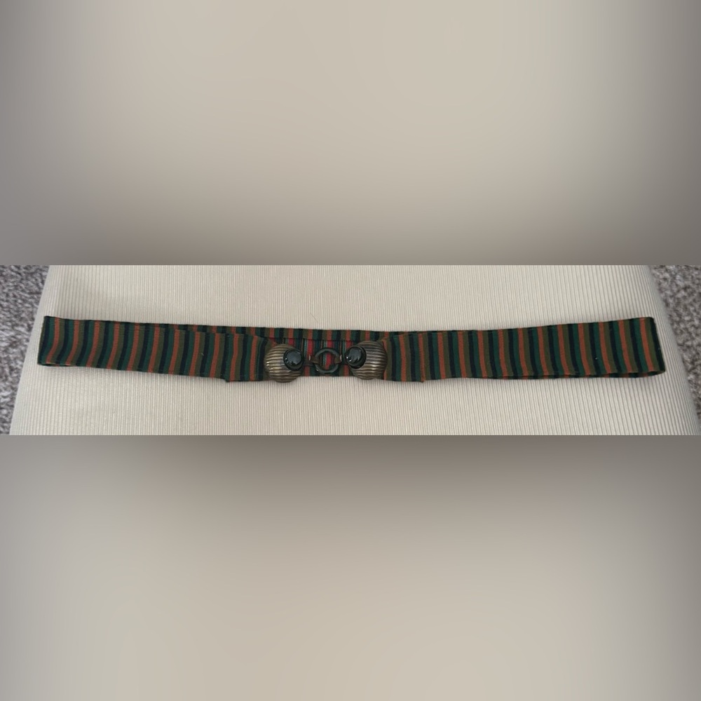 Vintage!!!  Fabric Striped belt with Bakelite buckle.